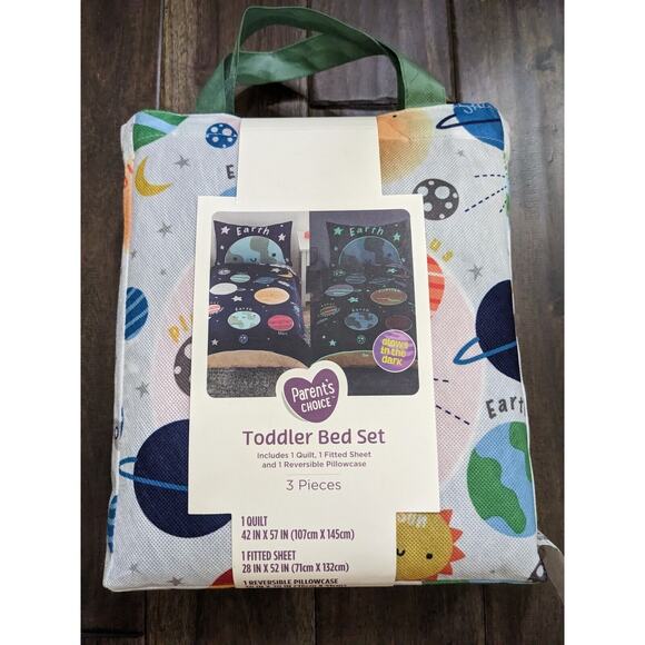 Parent's Choice Space Glow-in-Dark 3-Pc Toddler Bed Set, Comforter, Sheet OEKO - Picture 8 of 11